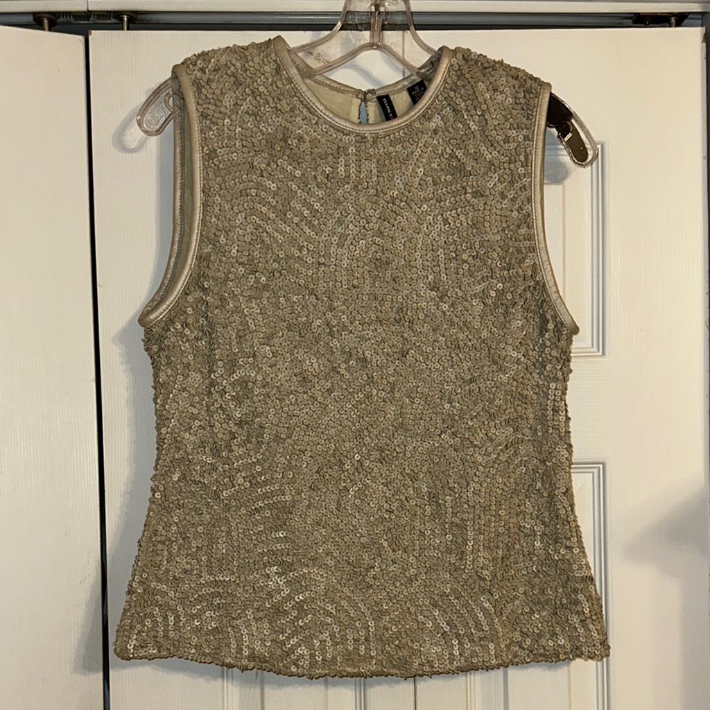 Ellen Tracy Leather Sequined Top